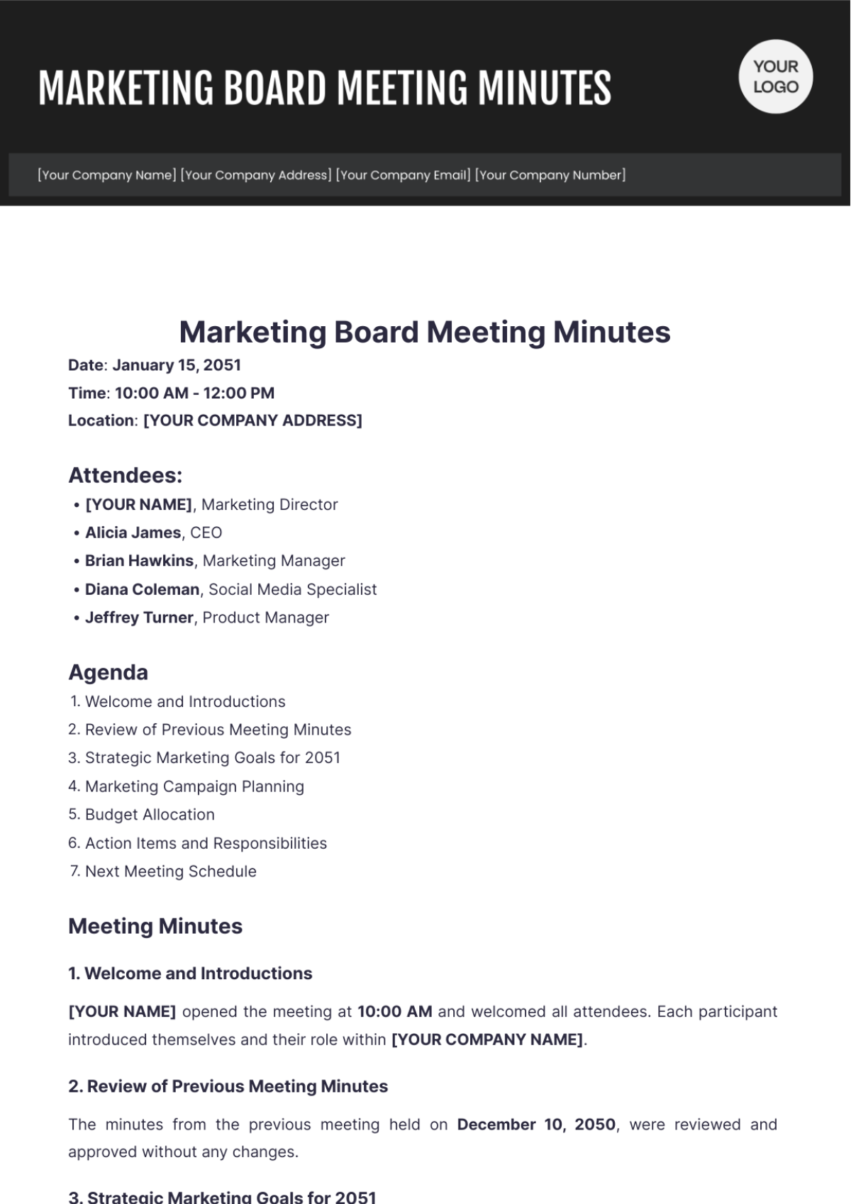 Marketing Board Meeting Minutes Template - Edit Online & Download