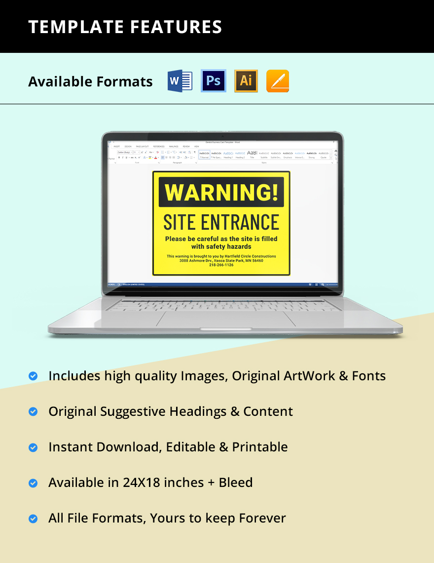 Warning Site Entrance Sign Template