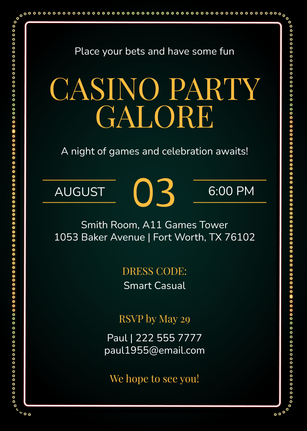 Casino Theme Invitation