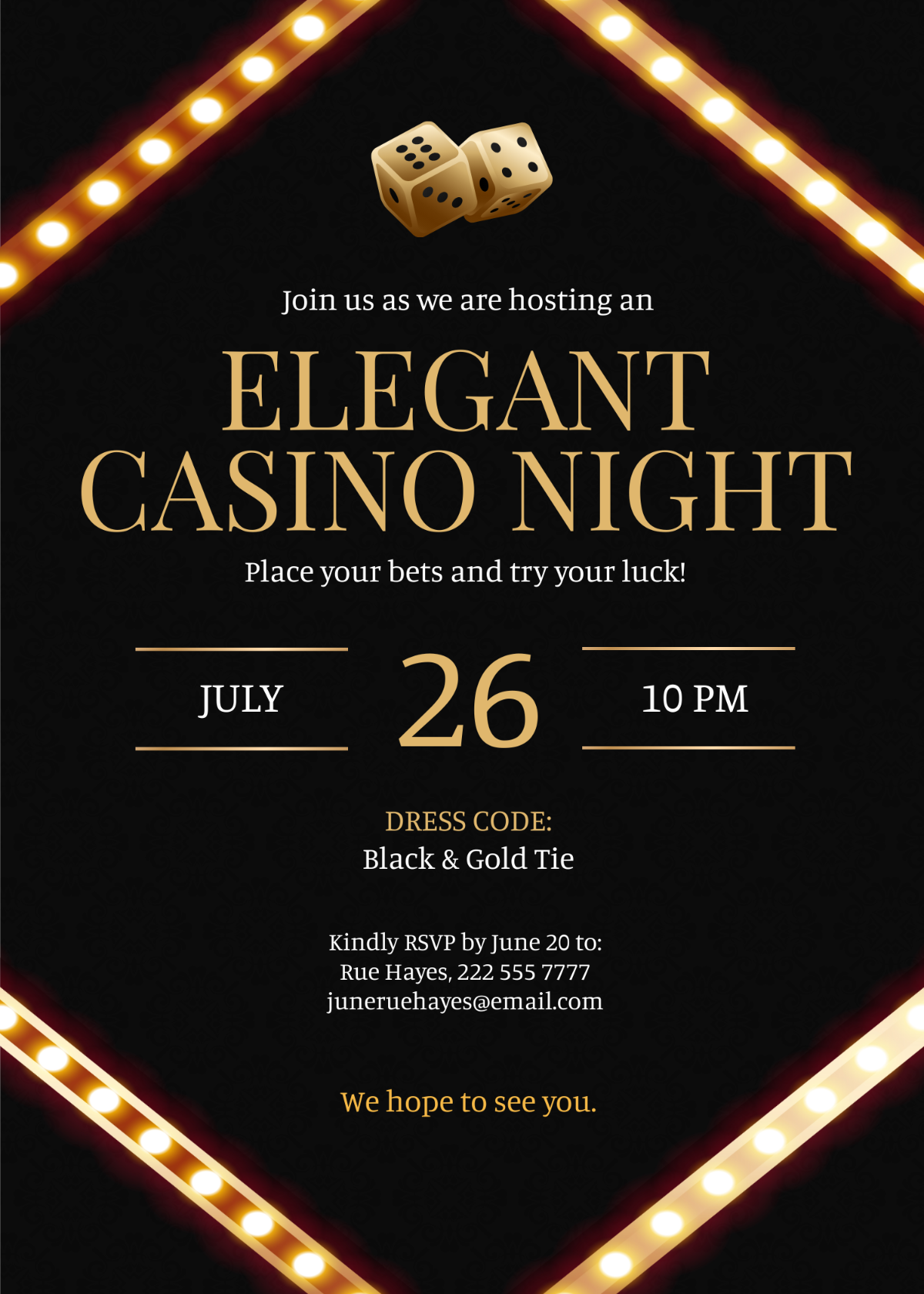 Elegant Casino Night Invitation