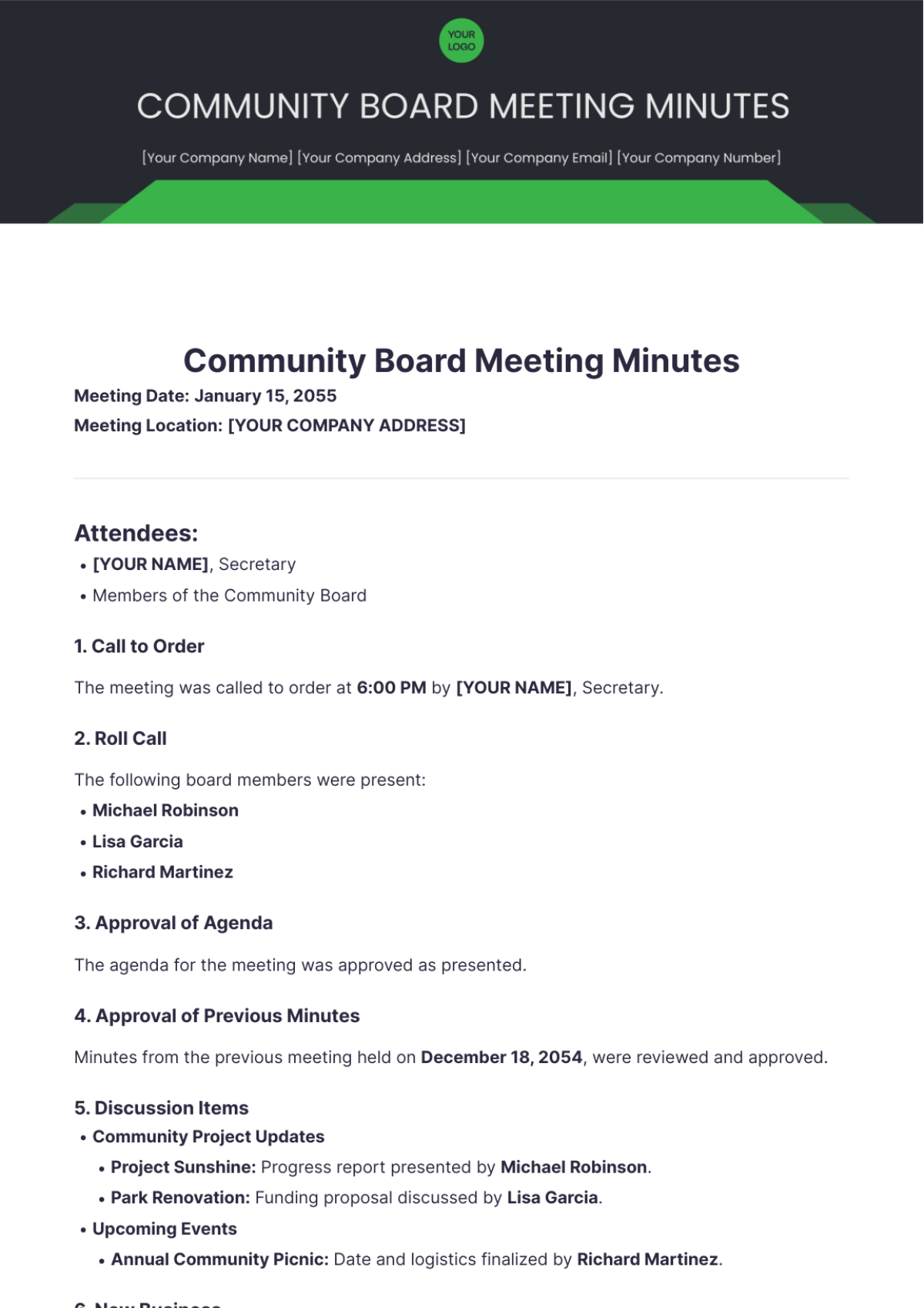 Community Board Meeting Minutes Template - Edit Online & Download