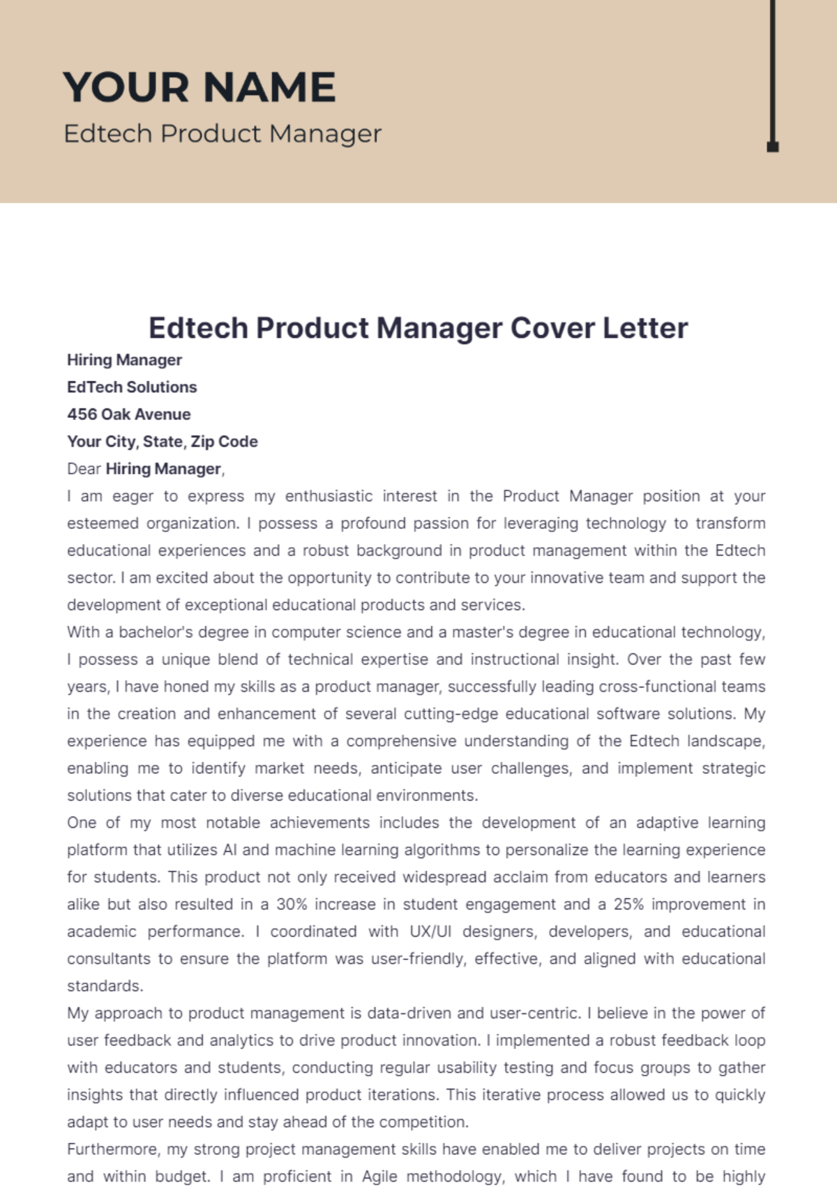 Edtech Product Manager Cover Letter