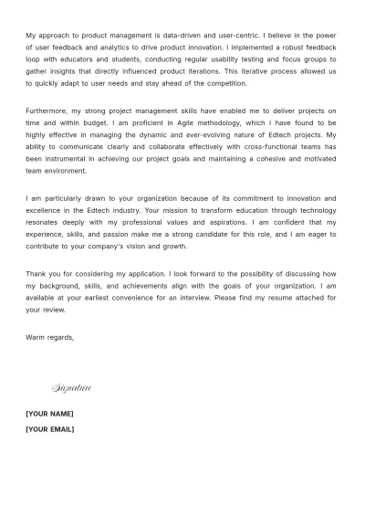 Free Edtech Product Manager Cover Letter to Edit Online