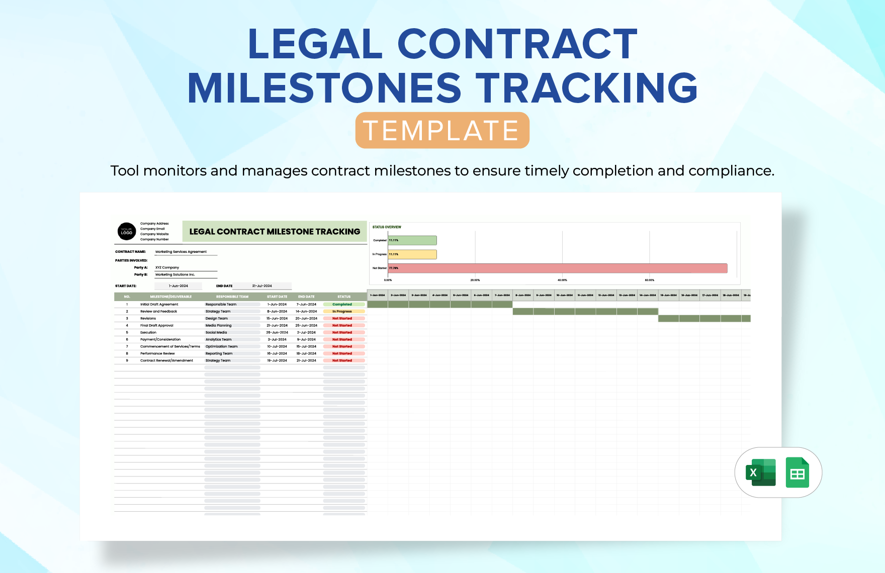 Legal Contract Milestones Tracking Template in Excel, Google Sheets