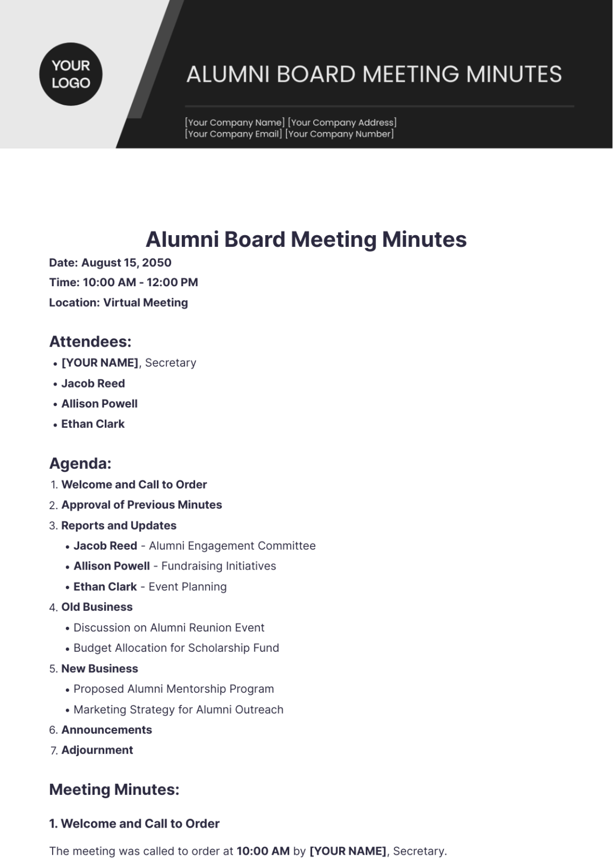 Alumni Board Meeting Minutes Template - Edit Online & Download