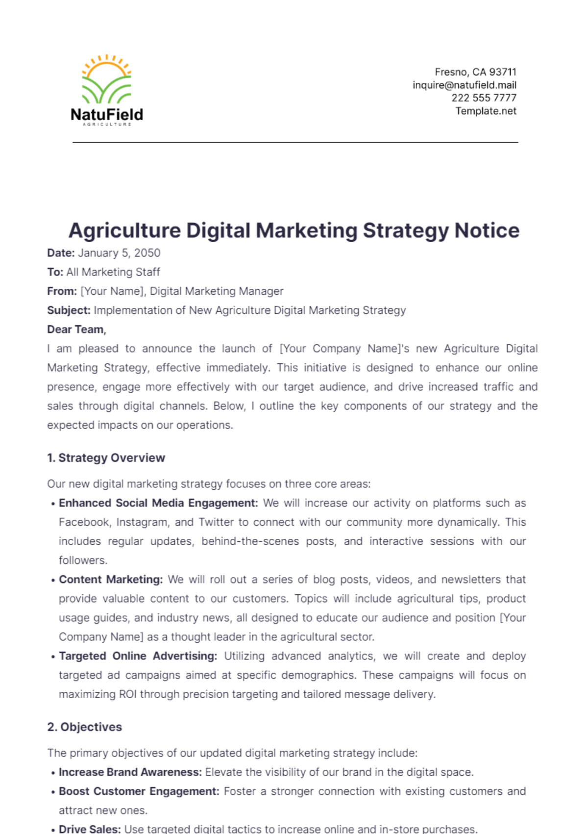 Agriculture Digital Marketing Strategy Notice Template