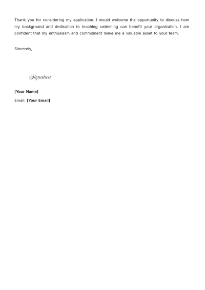 Free Swim Instructor Cover Letter For Part Time Job to Edit Online