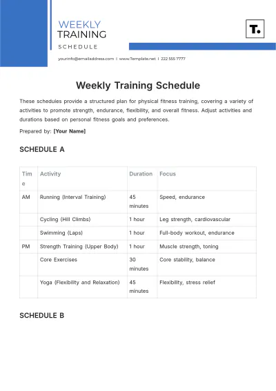 Free Weekly Training Schedule Template to Edit Online