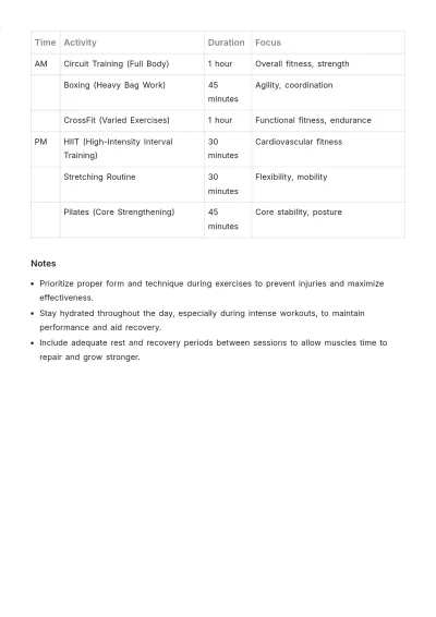 Free Weekly Training Schedule Template to Edit Online