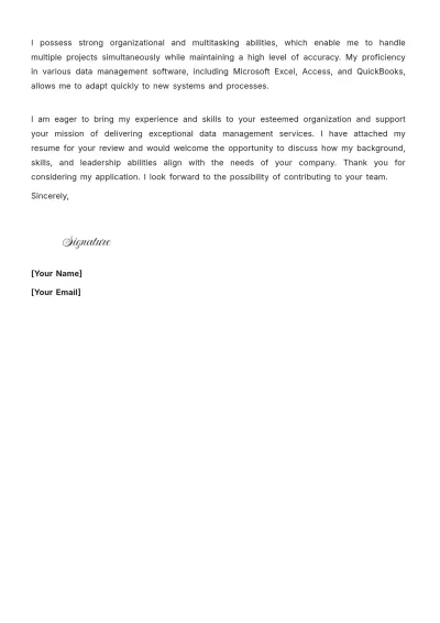 Free Data Entry Supervisor Cover Letter to Edit Online