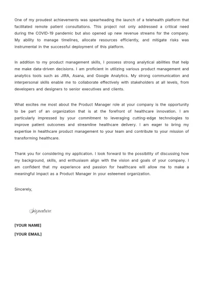 Free Healthcare Product Manager Cover Letter to Edit Online