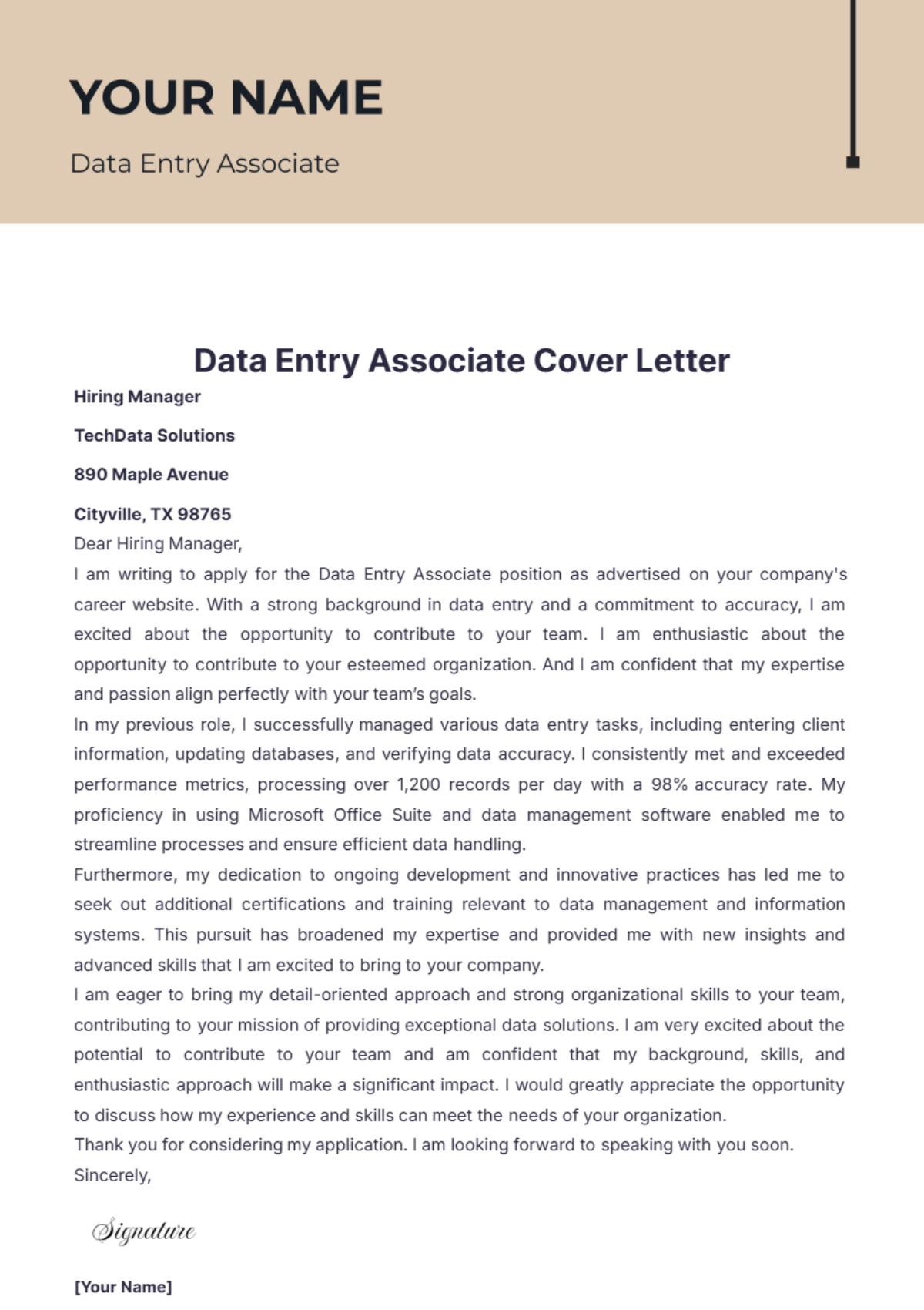 Data Entry Associate Cover Letter