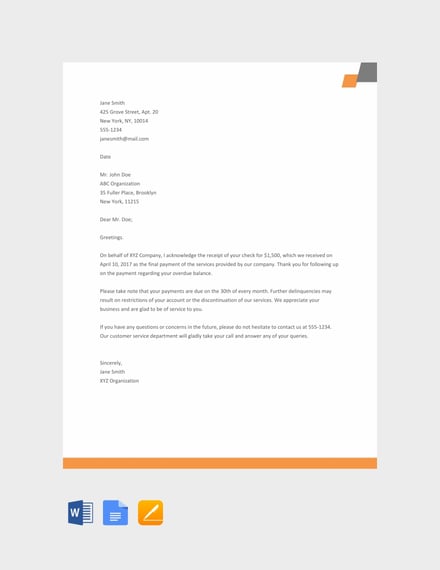 free acknowledgement letter sample 440x570