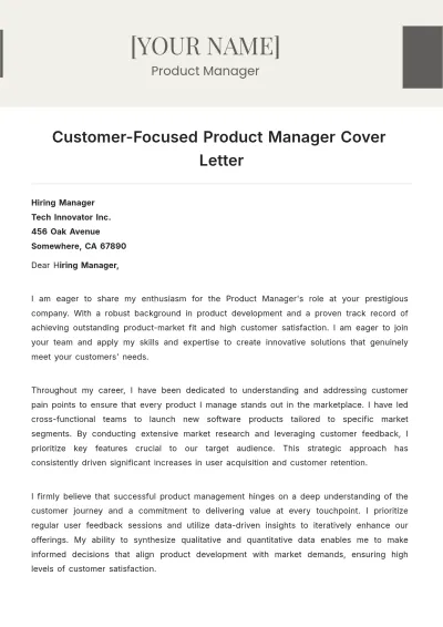 Free Customer-Focused Product Manager Cover Letter to Edit Online