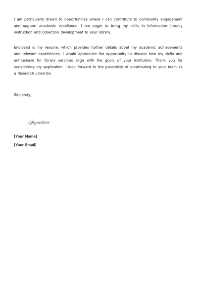 Free Research Librarian Cover Letter for Part Time Job to Edit Online