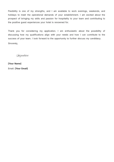 Free Hotel Receptionist Cover Letter For Part Time Job to Edit Online