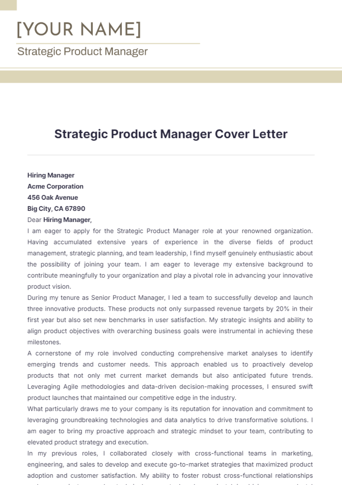 Strategic Product Manager Cover Letter