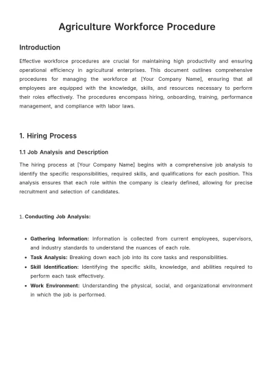 Free Agriculture Workforce Procedure Template to Edit Online