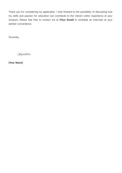 Free Museum Docent Cover Letter for Part Time Job to Edit Online