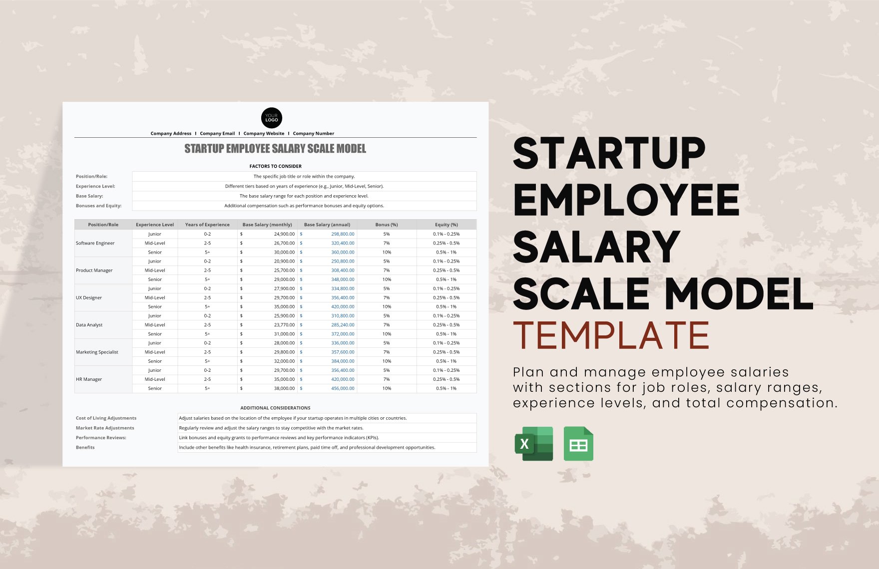 Startup Employee Salary Scale Model Template in Excel, Google Sheets