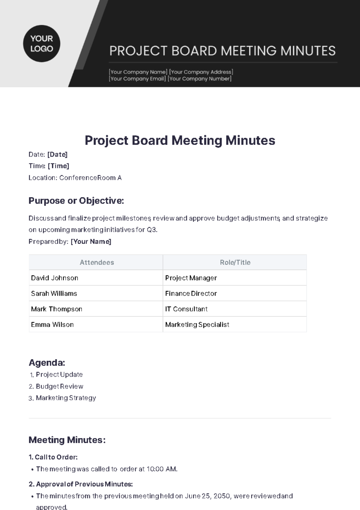 Project Board Meeting Minutes Template - Edit Online & Download