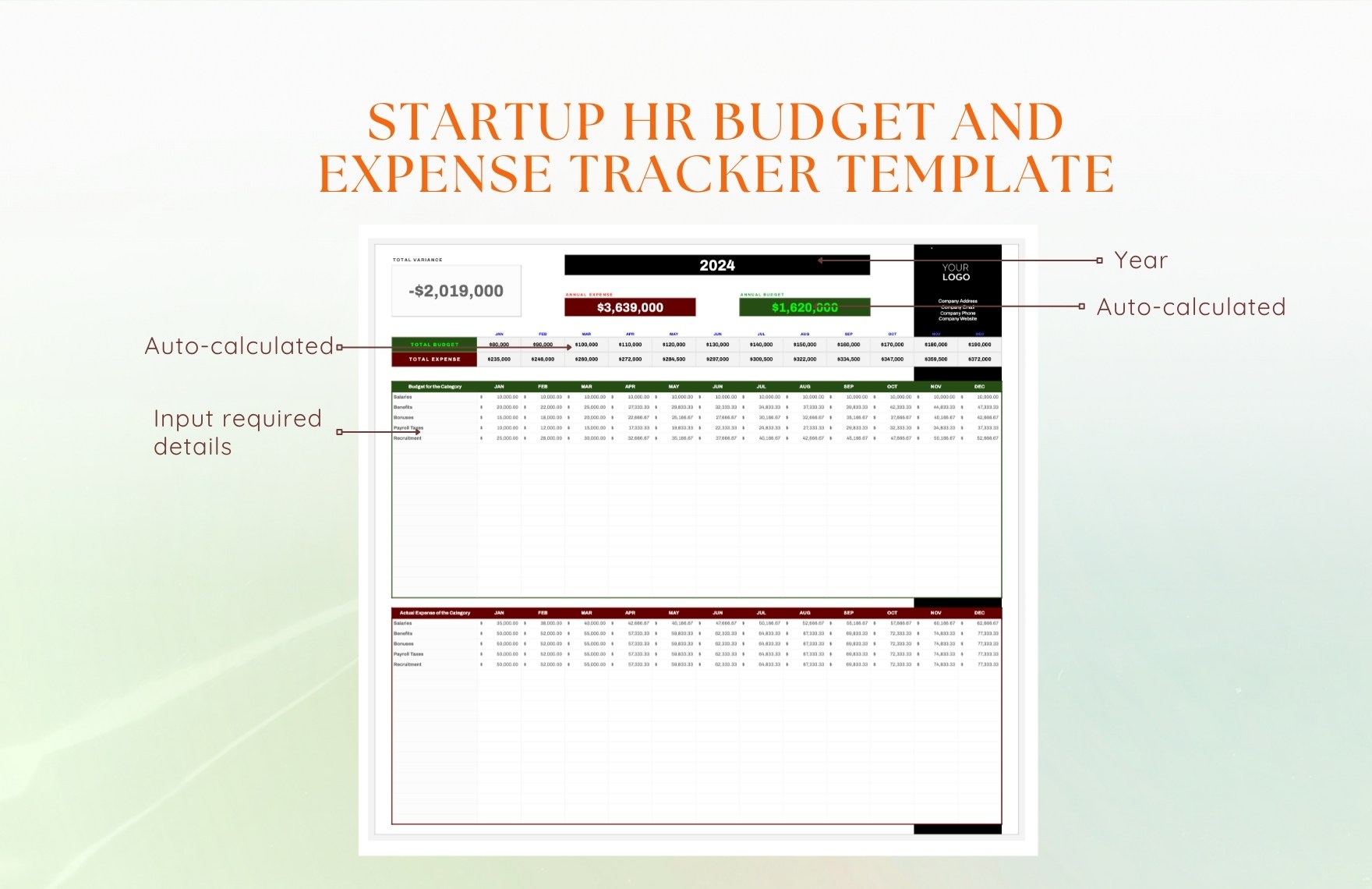 Startup HR Budget and Expense Tracker Template