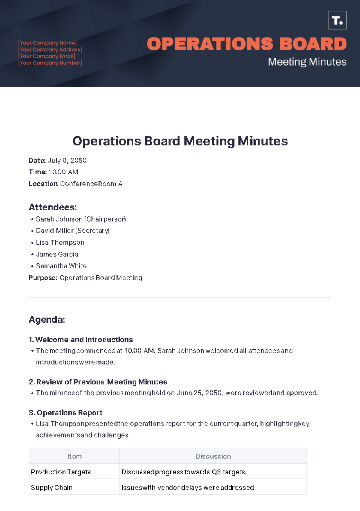 Operations Board Meeting Minutes Template - Edit Online & Download