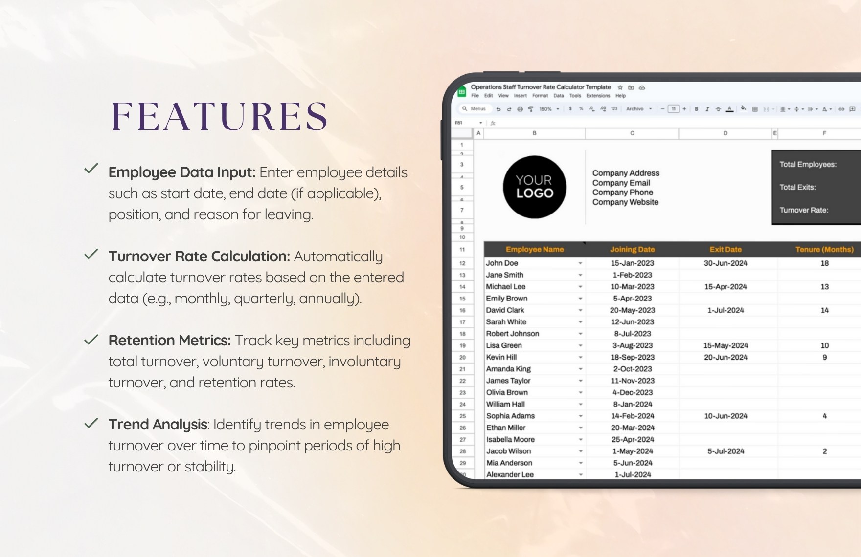 Startup Employee Turnover Rate Calculator Template