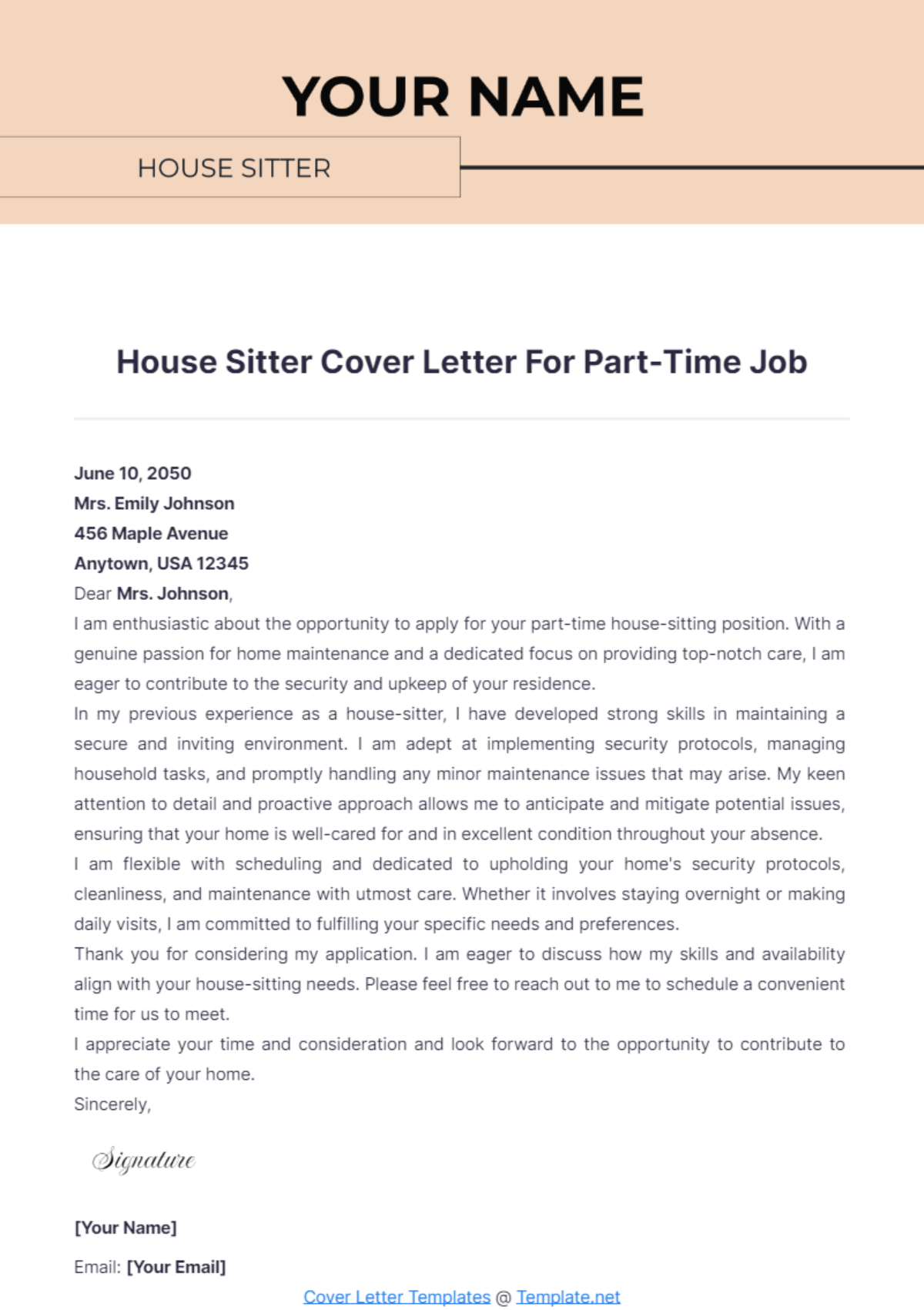 House Sitter Cover Letter For Part Time Job