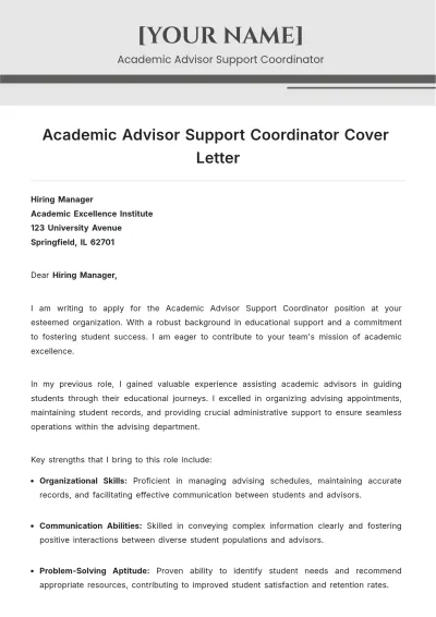 Free Academic Advisor Support Coordinator Cover Letter to Edit Online