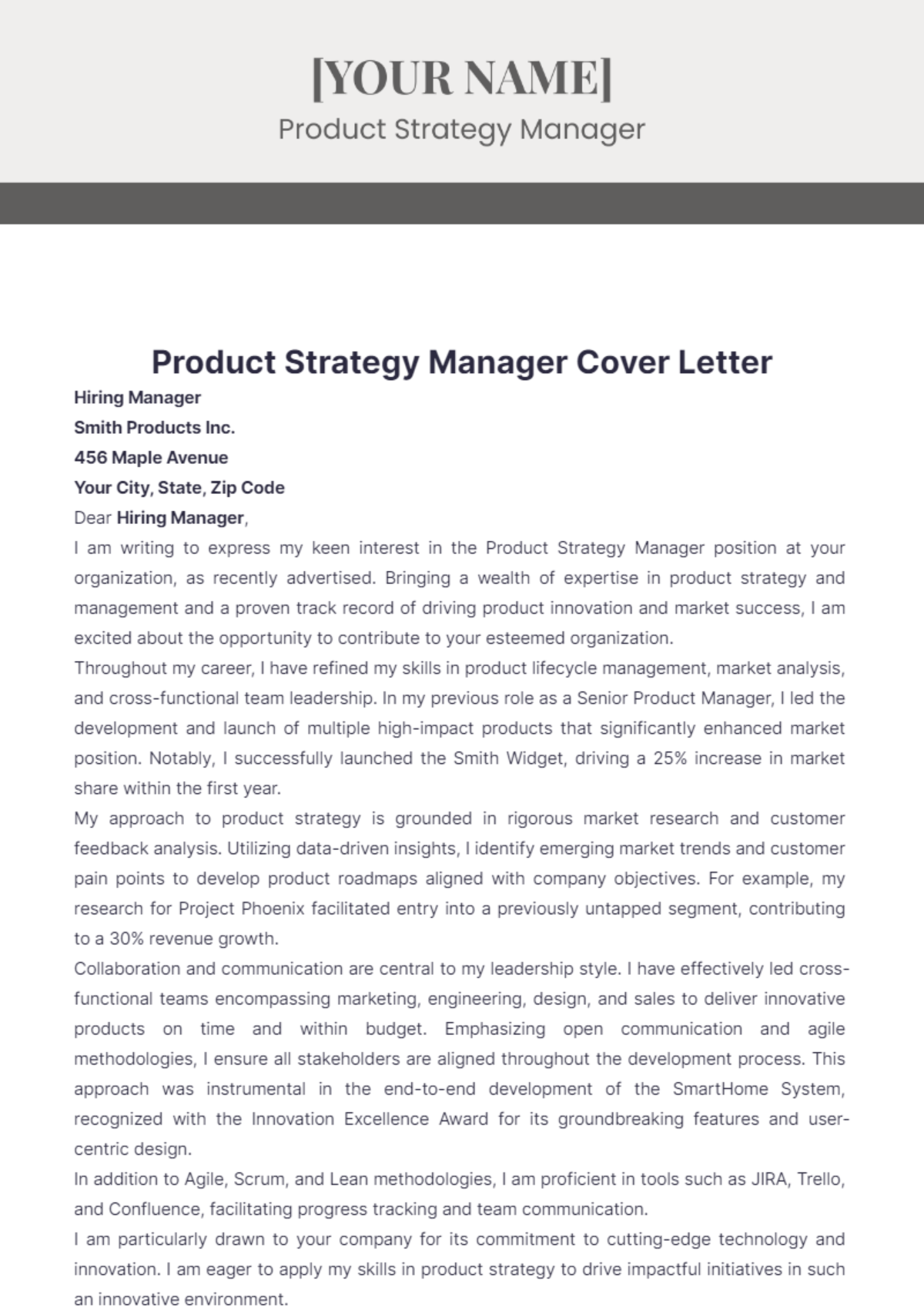 Product Strategy Manager Cover Letter