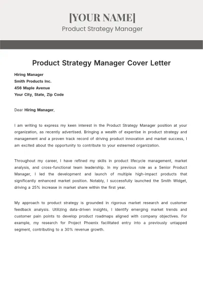 Free Product Strategy Manager Cover Letter to Edit Online