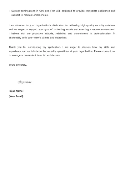 Free Security Guard Cover Letter For Part Time Job to Edit Online