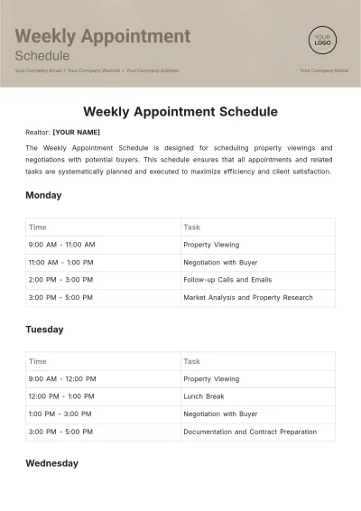 Free Weekly Appointment Schedule Template to Edit Online