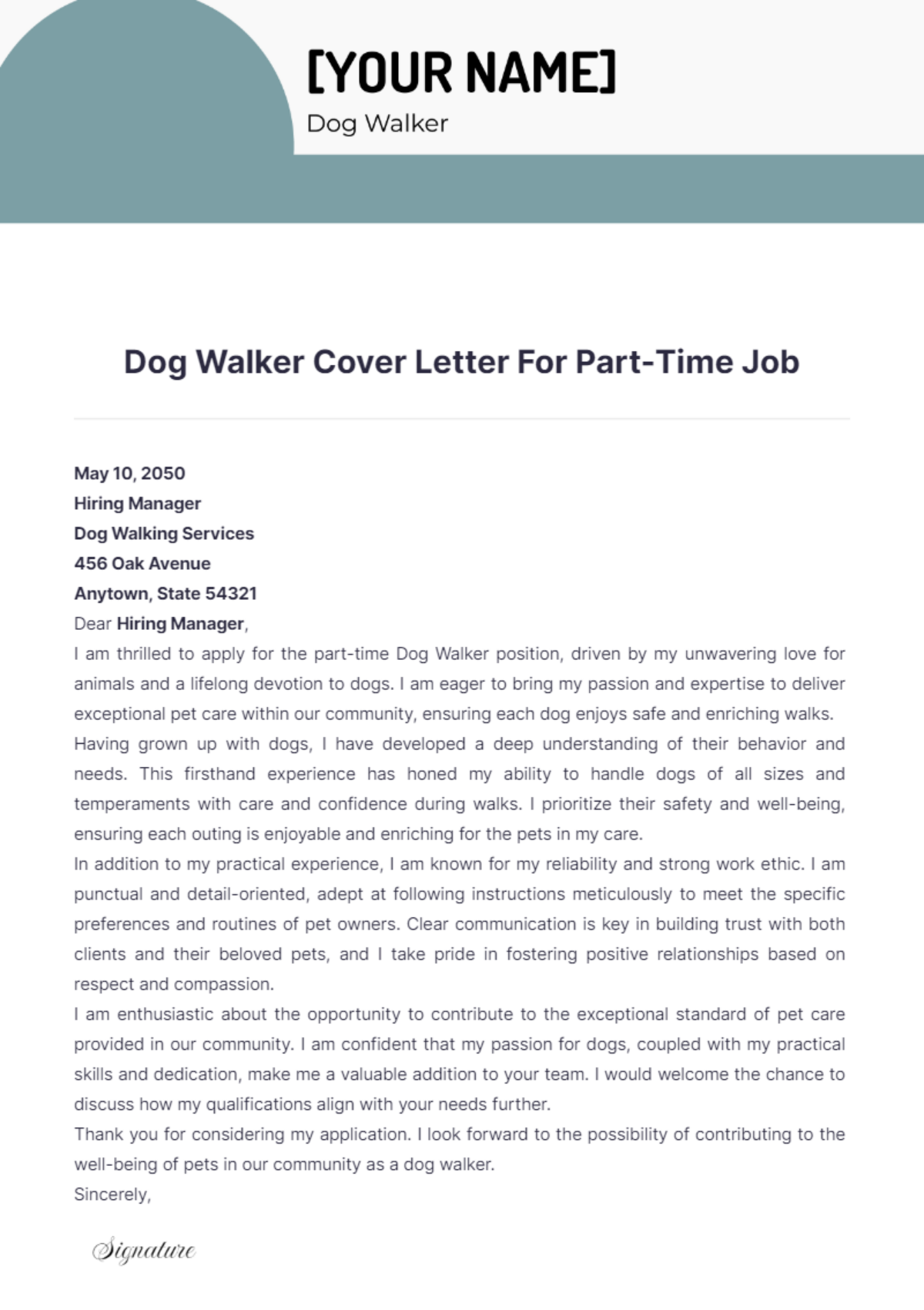 Dog Walker Cover Letter For Part Time Job