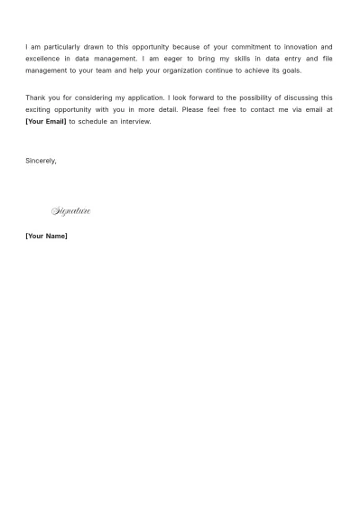 Free Data Entry File Clerk Cover Letter to Edit Online