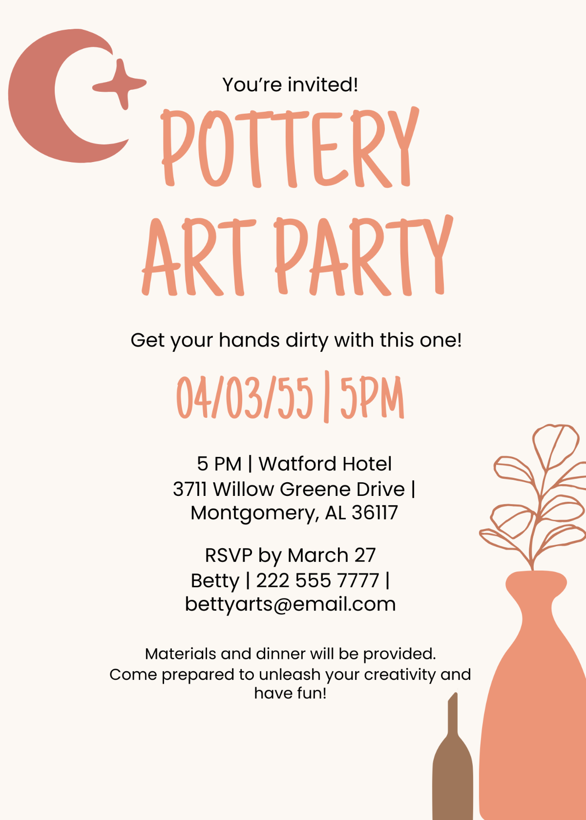 Pottery Art Party Invitation