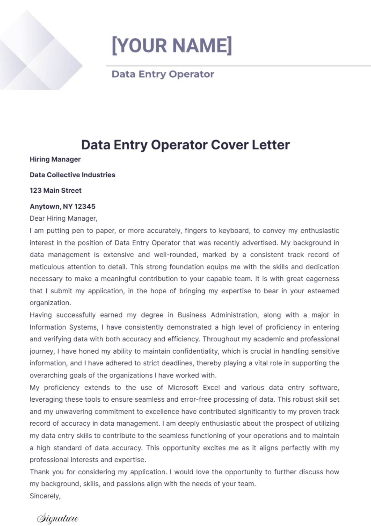 Data Entry Cover Letter Templates Edit Online And Download 