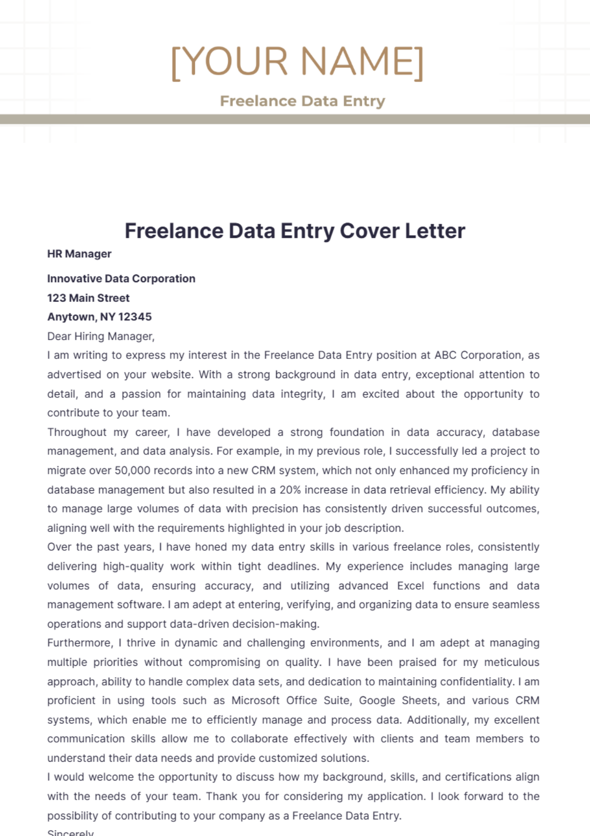 Data Entry Cover Letter Templates Edit Online And Download 