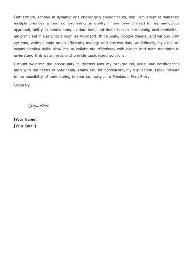 Free Freelance Data Entry Cover Letter to Edit Online