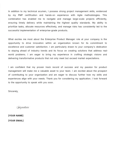 Free Enterprise Product Manager Cover Letter to Edit Online