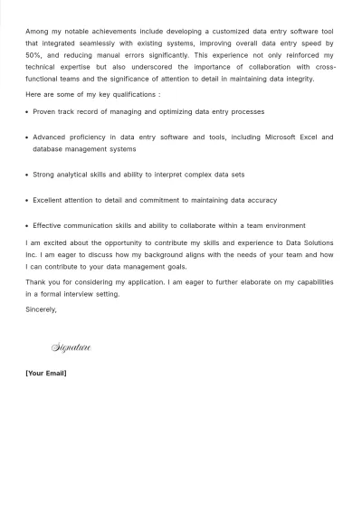 Free Experienced Data Entry Cover Letter to Edit Online
