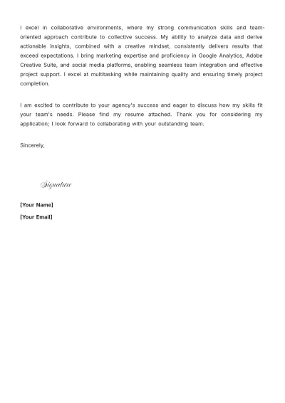 Free Marketing Assistant Cover Letter For Part-Time Job to Edit Online