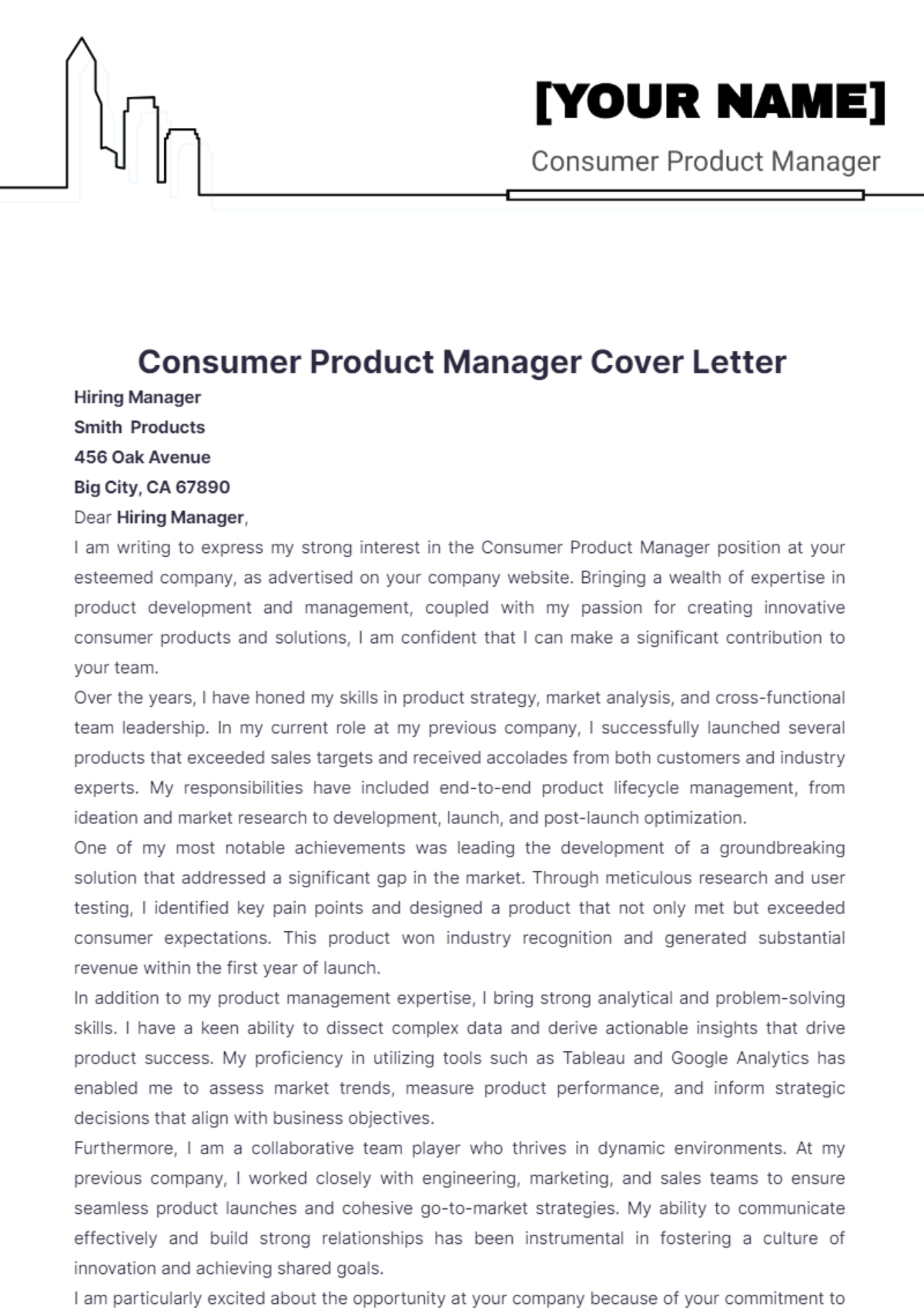 Consumer Product Manager Cover Letter - Edit Online & Download