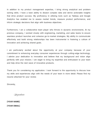 Free Consumer Product Manager Cover Letter to Edit Online