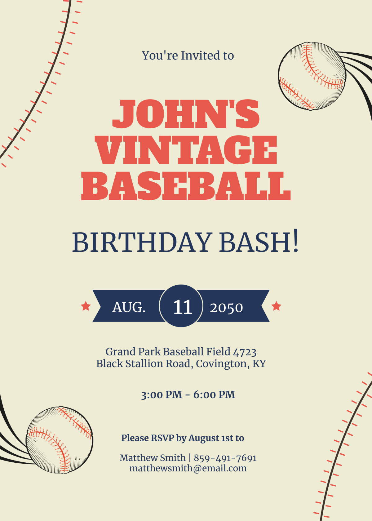 Vintage Baseball Birthday Party Invitation