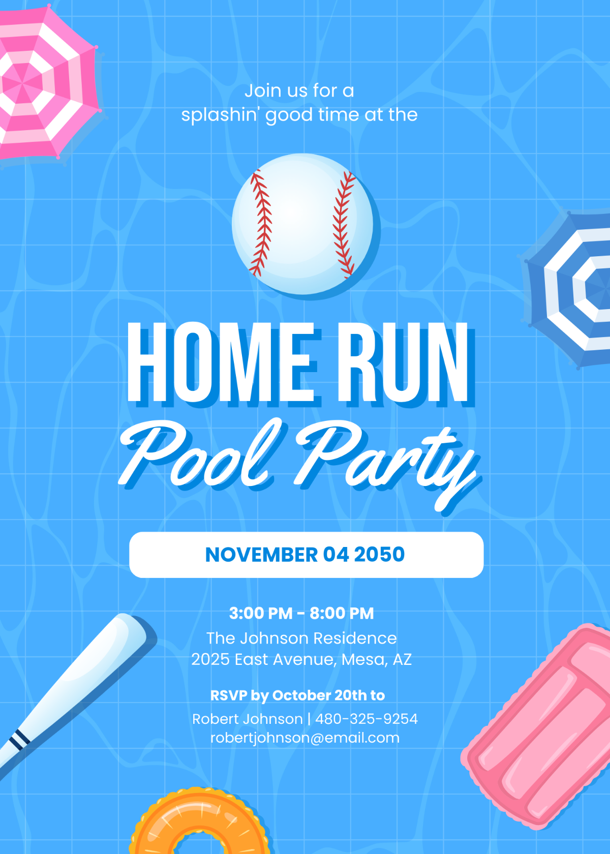 Baseball Pool Party Invitation