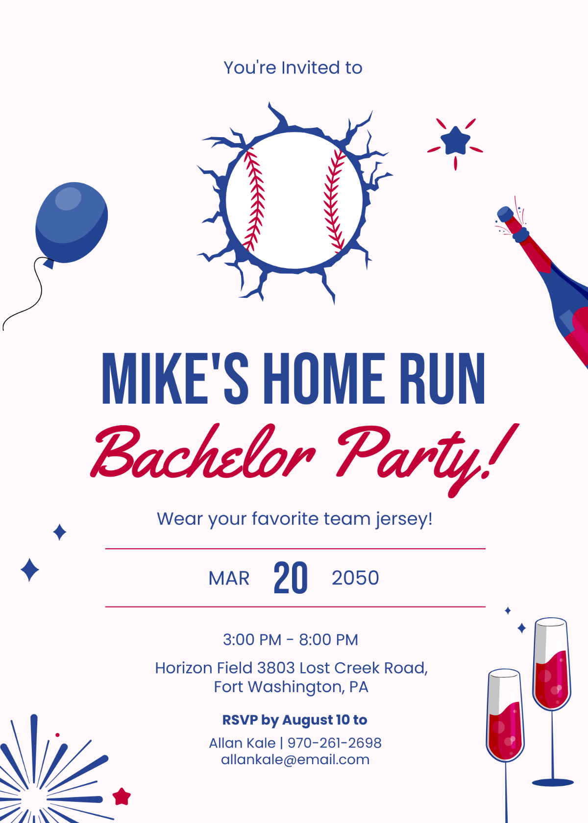 Baseball Bachelor Party Invitation