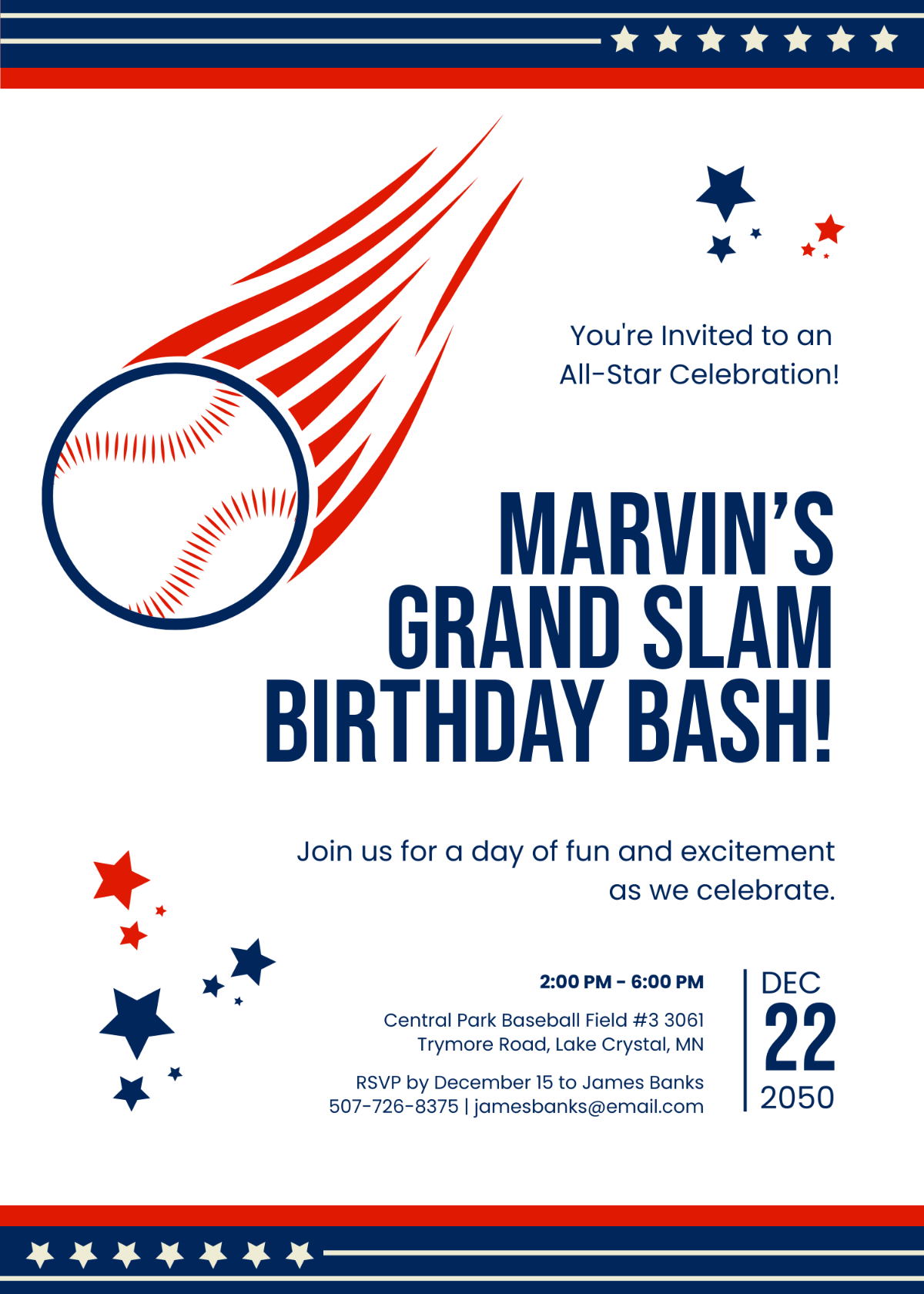 Adult Baseball Birthday Party Invitation