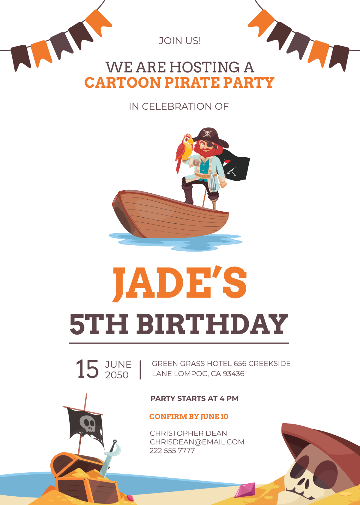 Cartoon Pirate Birthday Party Invitation